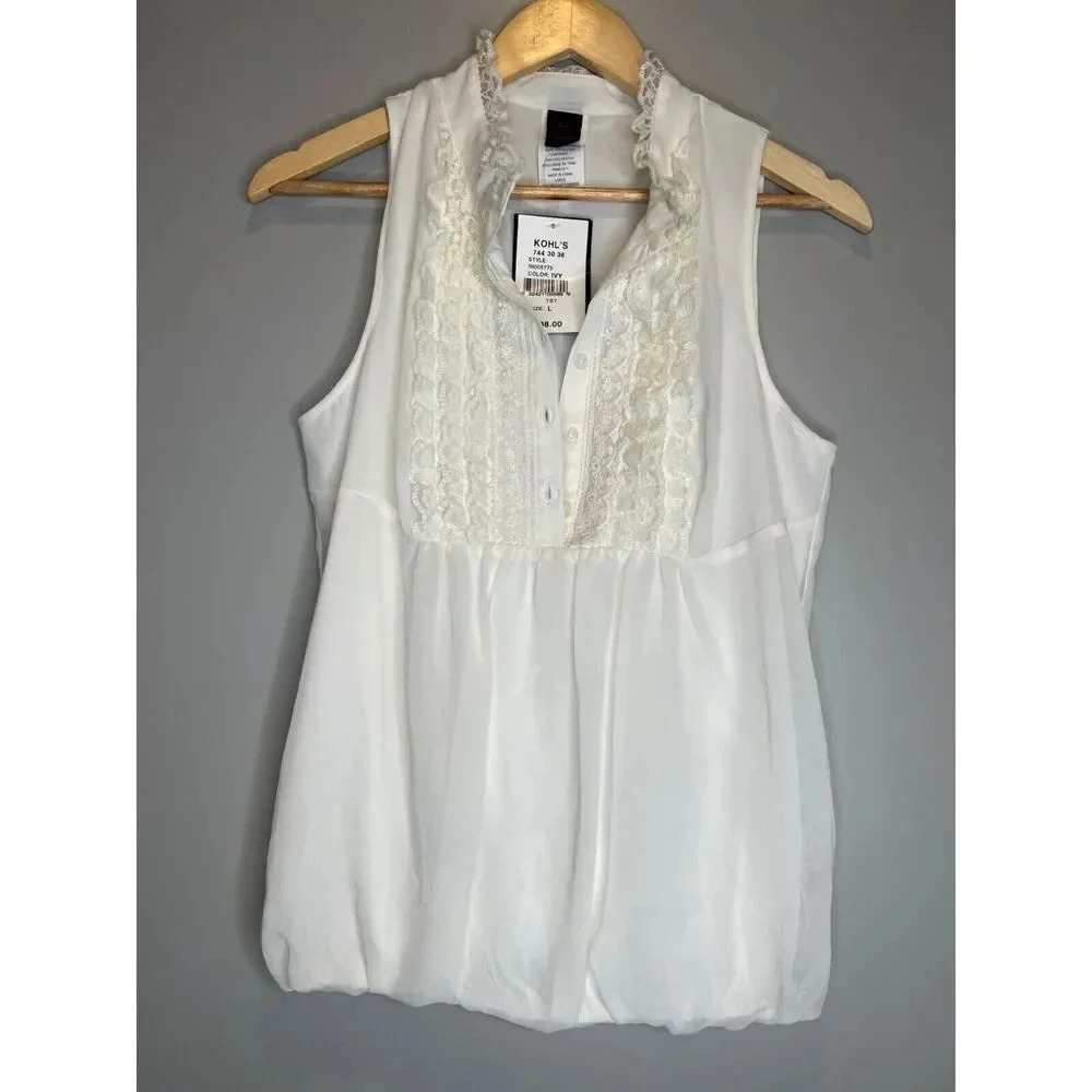 Wrapper Kohls white ivory lace button tank blouse top shirt career size LARGE
